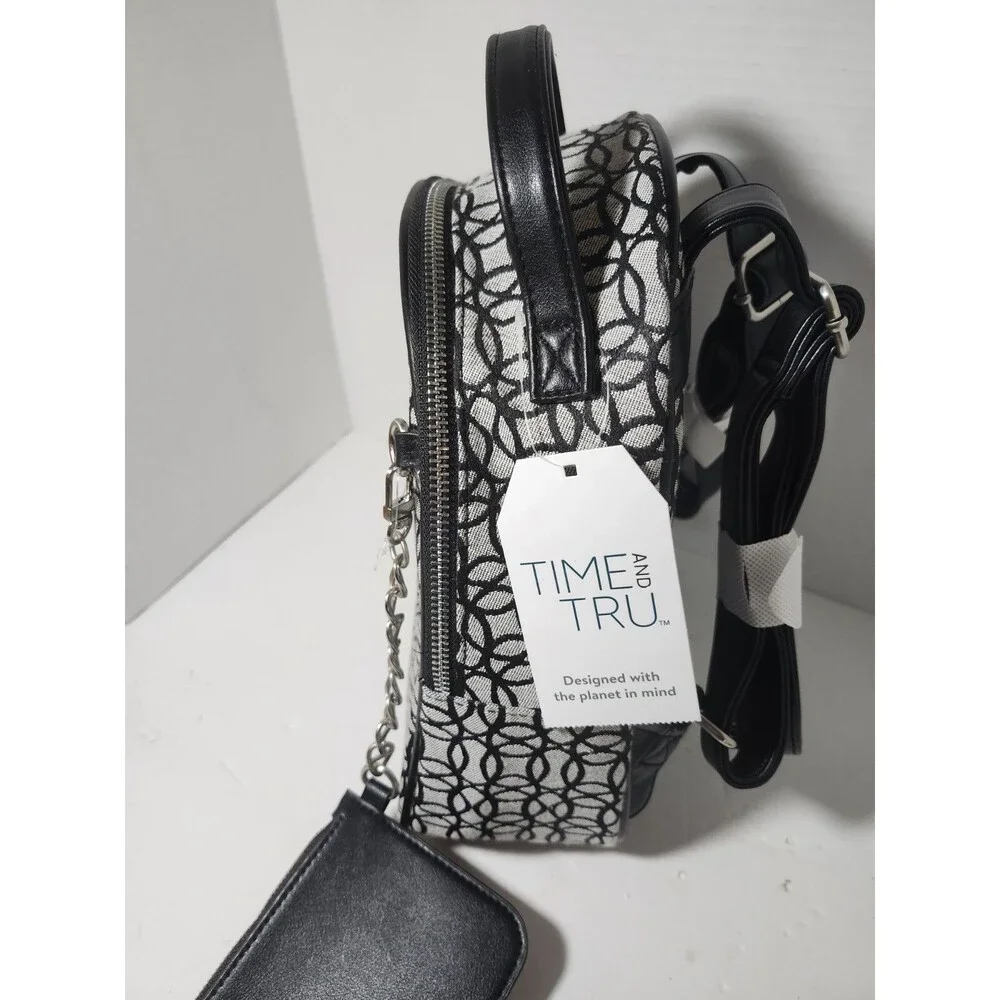 NWT Time and Tru Women's Ruby Backpack Black And Grey Handbag With Coin Purse